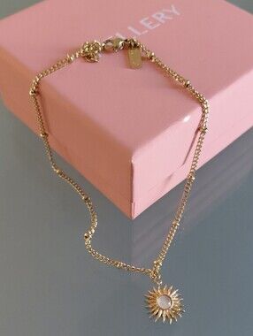 RELLERY 18k Gold Plated Sunburst Anklet Pendant Moonstone Charm